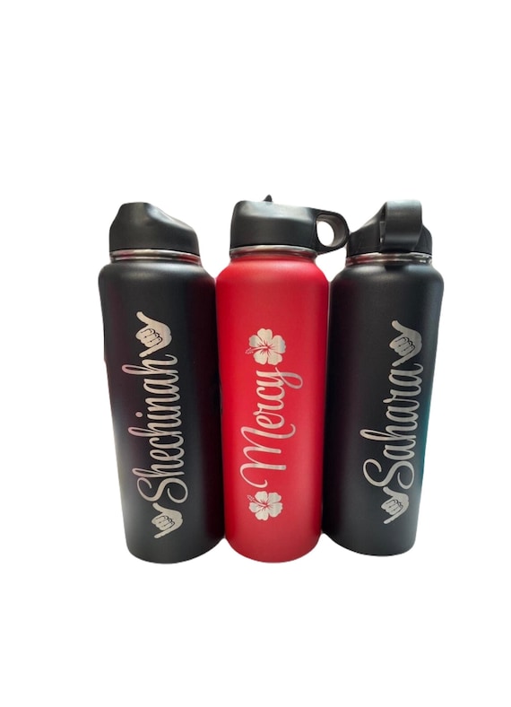 Personalized 40oz Water Bottle, Laser-Etched Flask,  Hibiscus ,Hawaiian Shaka, Personalized Water Bottle,  Laser Etched Flask, Custom Flask