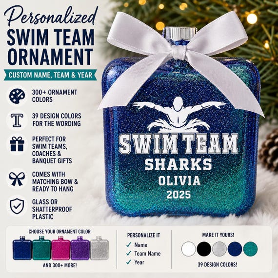 Personalized Swim Team Christmas Ornament | Custom Swimmer Ornament with Team Name, Swim Coach Gift, End of Season Banquet Keepsake