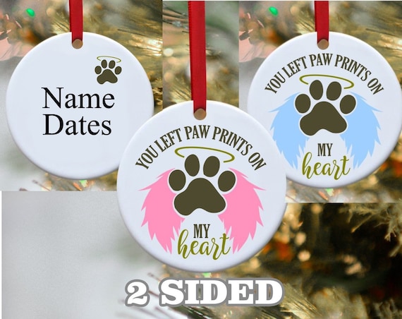 Pet Loss, Dog Ornament, Pet Memory, Wings were ready, Paw Print on my heart, Glass ornament, Personalized ornament, Personalize