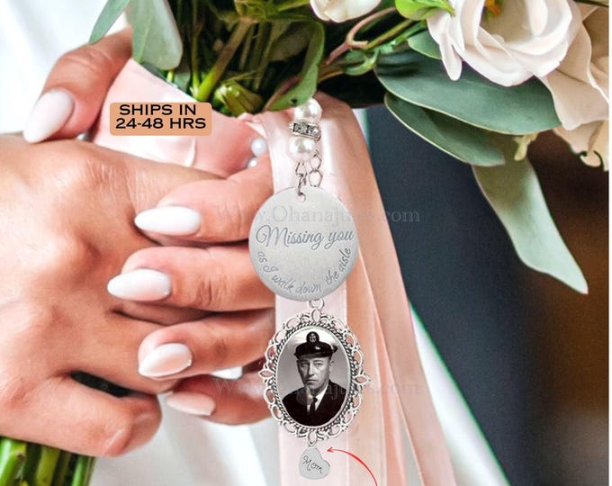 Featured listing image: Wedding bouquet,Memorial photo charm,Bridal Bouquet Memoriall, Memorial Bouquet Charm, Memorial charm for Wedding,Wedding Tassel, Bridal,