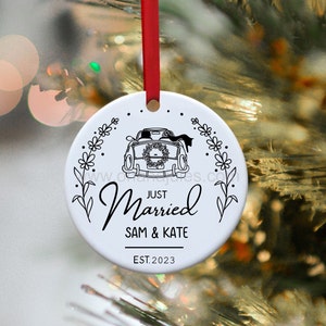 Ornament net getrouwd, kerstornament, gepersonaliseerd kerstcadeau, sieraad voor pasgetrouwden, eerste kerstmis, ornament bruid bruidegom