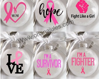 Breast Cancer, Cancer Ornament, Glass Ornament, Survivor, Cancer, Awareness, Personalized Ornament