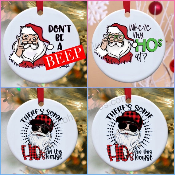 Rude Santa, Funny Santa, personalized ornament, funny ornament, Christmas