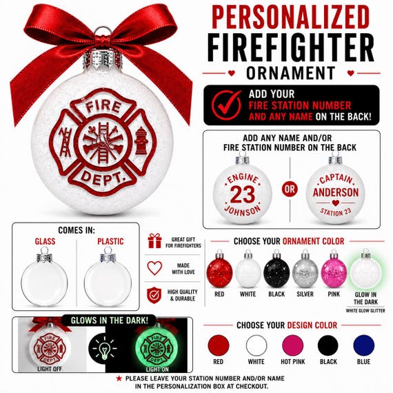 Personalized Firefighter Ornament | Custom Fire Department Christmas Ornament Gift for Firefighters and First Responders, Firefighter Gift