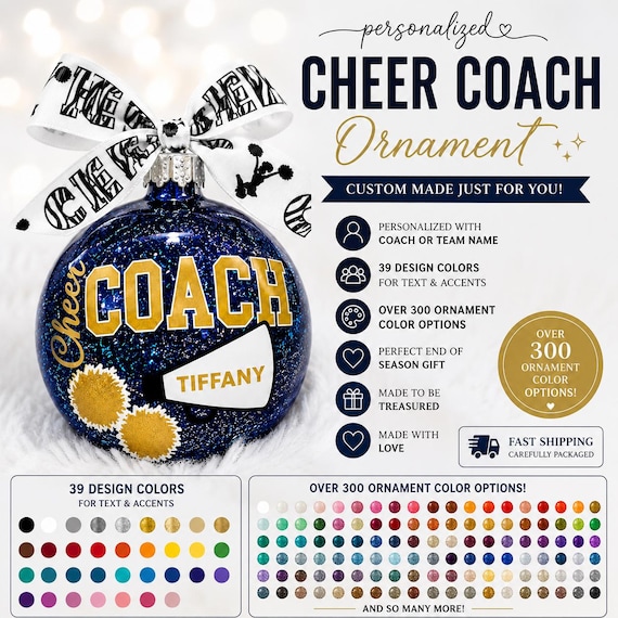 Cheer Coach, Coach, Cheer Ornament, Coach Ornament, Cheerleader, Cheerleading Ornament, Personalized Cheer Team Ornament. Cheer Coach Gift