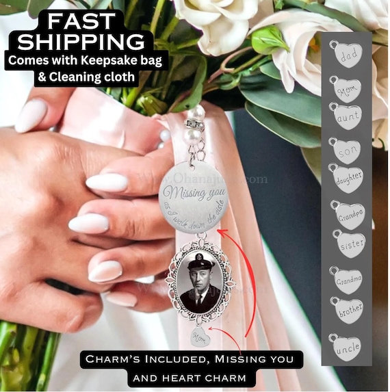 Wedding bouquet,Memorial photo charm,Bridal Bouquet Memorial, Memorial Bouquet Charm, Memorial charm for Wedding,Wedding Photo Tassel,Bride,