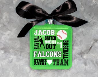 Baseball Ornament, Personalized baseball Ornament, Custom Baseball Ornament, Team Baseball Gift, Ornament for Baseball  player, Cheer Gift