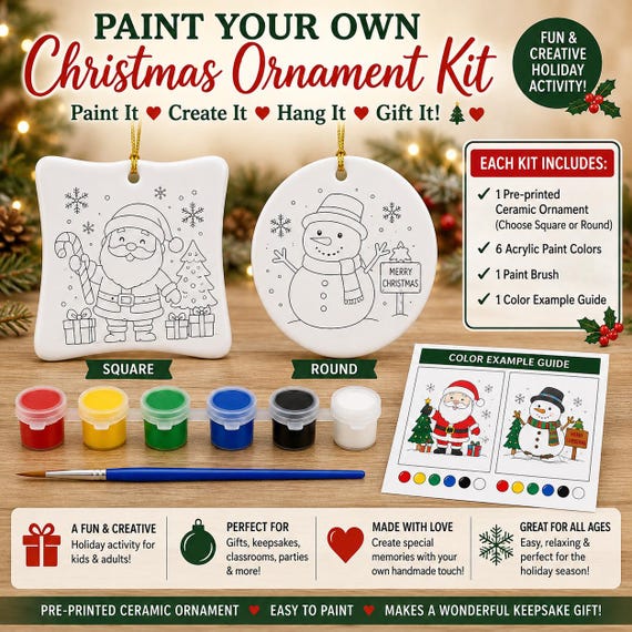 DIY Christmas Ornament Kit, Paint Your Own Ornament, Kids Christmas Craft, Personalized Gift, Kids Ornament, Gift for Grandparents,Christmas