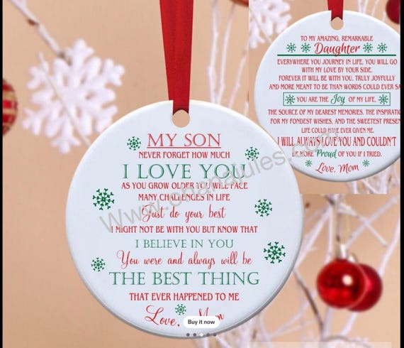 Personalized Son Ornament, Daughter Ornament, Christmas Gift, Ceramic Keepsake, Custom Family Ornament, Gift from Mom, Son, Daughter