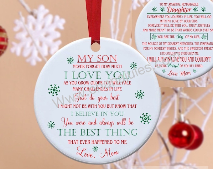 Featured listing image: Son, Daughter, Ornament, Personalized, Holiday Decore, Christmas Tree, Personalized Ornament, Ornament for Son, Ornament for Daughter