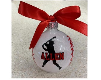Baseball Ornament, Personalized Baseball Ornament, Softball Gift, Glass or Plastic, Christmas Tree Ornament T-Ball Ornament, Baseball