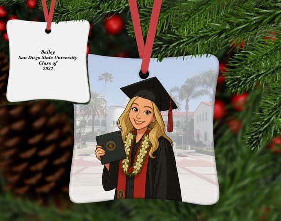 Custom Graduation, Cartoon Portrait Ornament, Personalized Grad Gift, College Graduation Keepsake, Custom Background,Class of 2025 Ornament