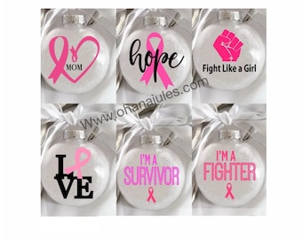 Breast Cancer Ornament, Cancer Ornament, Glass Ornament, Cancer Awareness gift, Personalized Ornament, Personalized Cancer Ornament,