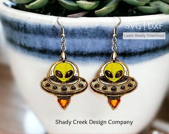 Laser Cut Alien Spaceship Teardrop Dangle Earring File (SVG DXF Digital Download)