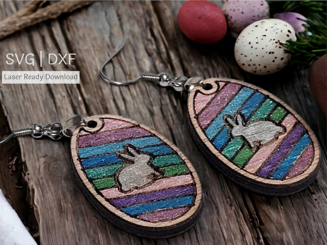 Striped Oval Bunny Earring Cut File for Laser Cutter in SVG and Dxf ...