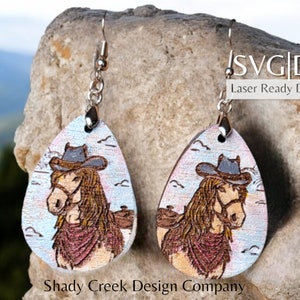 Western Horse Dangle Earring Laser Cutter File SVG DXF/Horse Laser Earring Cut File/Equestrian Earring File/Rodeo Earrings Laser Cut File
