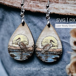 Sandhill Crane Teardrop Dangle Earring Arquivo de corte a laser em SVG e DXF/Sandhill Crane Wildlife Earring Arquivo Svg/Arquivo de corte de brinco a laser de pássaros