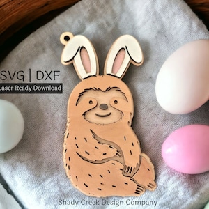 Paresseux avec des oreilles de lapin étiquette de panier de Pâques fichiers SVG et DXF pour découpeuse laser/étiquette de panier en téléchargement numérique pour découpeuse laser/paresseux personnalisable