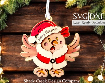 Funny Chicken Christmas Ornament Laser Cut File SVG DXF (Digital Download)