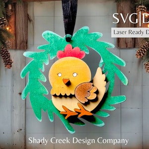 Adorno navideño de granja de pollitos Archivo láser SVG DXF Cortador láser Descarga digital solamente/Descarga instantánea de adornos/Descarga de adornos de pollo