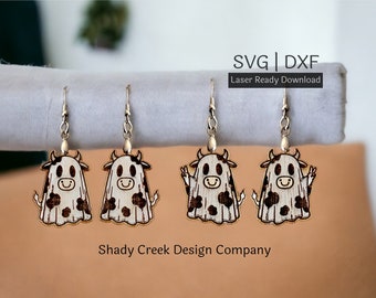 Cow Ghost Dangle Earring Digital Download Laser Cut File in DXF and SVG/Ghost Earring File For Laser/Halloween Earrings/Tattoo Style File