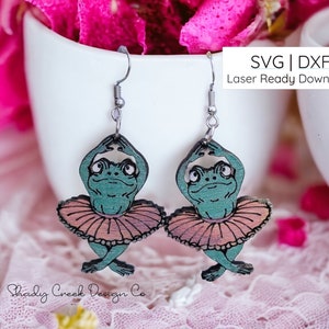 Fichier de coupe de boucle d'oreille Grenouilles en tutus pour emporte-pièces laser/boucles d'oreilles gnome/fichier de boucle d'oreille Laser Cutter/boucles d'oreilles grenouille ballet fichier DXF SVG