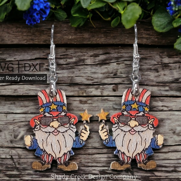 Patriotic Gnome Earring File for Laser Cutters/Gnome Dangle Earrings/Earring Laser Cutter Independence Day Gnome Earrings 4th of July SVG