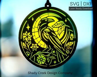 Archivo de corte láser de "Crow Suncatcher": apariencia de vitral (descarga digital SVG DXF)