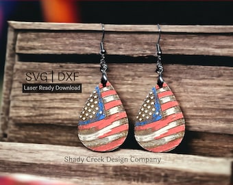 American Flag Dangle Earring Laser Cut File (SVG DXF)