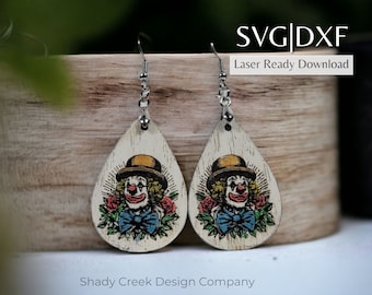 Boucles d'oreilles pendantes clown fichier découpé au laser : SVG DXF (téléchargement numérique)