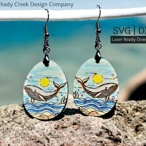 Whale Dangle Earring File Digital Download for Laser Cutter in DXF and SVG/Ocean Laser Cut File/Dangle Earring Laser Cut File/Whale Oval SVG