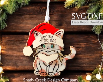 Lustige Katze Weihnachtsverzierung Laser geschnitten Datei SVG DXF (Digital Download)