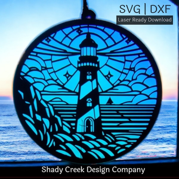 Lighthouse Suncatcher Download File/Instant Download Nautical Suncatcher/ Ocean Download File/ Laser Cut File SVG DXF/Lake Gift SVG