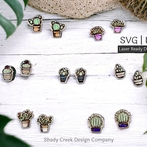 Archivo de pendiente de perno de cactus para cortador láser en DXF SVG/pendiente de cactus/pendiente de perno de planta Descarga digital/pendientes de planta cortados con láser/pernos de madera