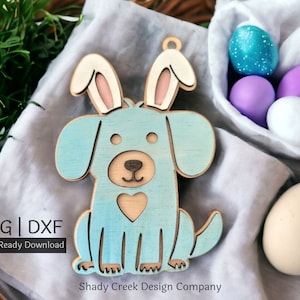 Chien avec des oreilles de lapin étiquette de panier de Pâques fichiers SVG et DXF pour découpeuse laser/étiquette de panier en téléchargement numérique pour découpeuse laser/chiot personnalisable