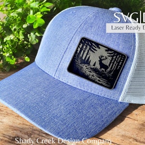 Deer in Woods Hat Patch Laser File in DXF SVG/Laser Cut File Hat Patch/Rectangle Hat Patch/Laser Hat Instant download File/Outddoors Deer