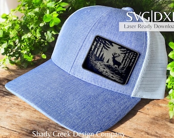 Deer in Woods Hat Patch Laser File: SVG DXF (Digital Download)