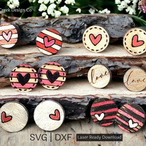 Pacchetto orecchini a bottone a cuore di San Valentino File SVG per tagliatrici laser/File laser per orecchini a bottone/File SVG DXF per orecchini a bottone/Orecchini a cuore