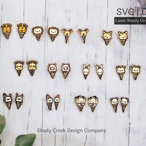 Ice Cream Animal Stud Earring Laser Cut File Bundle (Digital Download)