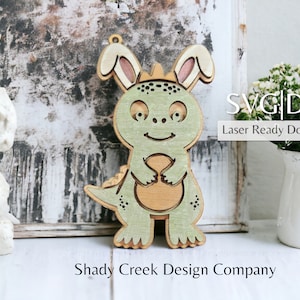 Vache dinosaure avec oreilles de lapin étiquette de panier de Pâques fichiers SVG et DXF pour découpeuse au laser/étiquette de panier en téléchargement numérique pour découpeur laser/personnalisable