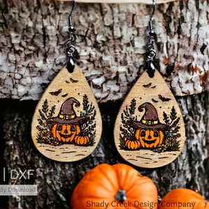Jack O Lantern Teardrop Earring SVG DXF File: Laser Cut Halloween Earrings (Digital Download)