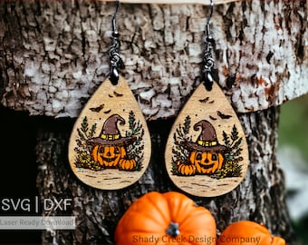 Jack O Lantern Teardrop Earring SVG DXF File: Laser Cut Halloween Earrings (Digital Download)