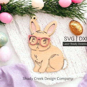 Lapin avec étiquette de panier de lunettes Fichiers SVG et DXF pour découpeuse au laser/étiquette de panier Téléchargement instantané pour découpeur laser/étiquette de Pâques personnalisable