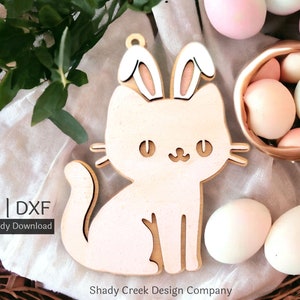 Chat avec des oreilles de lapin étiquette de panier de Pâques fichiers SVG et DXF pour découpeuse au laser/étiquette de panier en téléchargement numérique pour découpeuse laser/chaton personnalisable