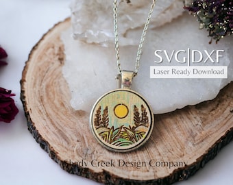 Mountain Scene Necklace Insert Laser Cut File SVG DXF (Digital Download)