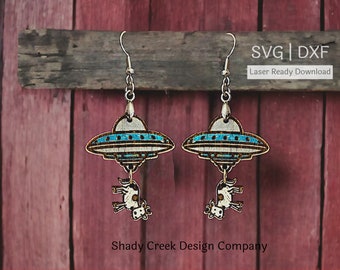 Abducted Cow Teardrop Earrings Laser Cut File (SVG/DXF Digital Download)