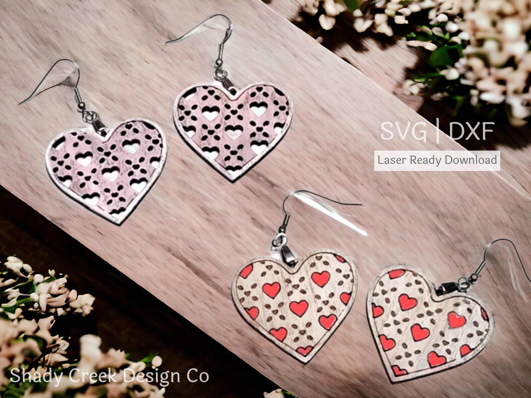 Quilted Hearts Laser Cutter File/Dangle Earring File SVG/Heart Earring SVG/Hanging Earring Cut File/Earrings With Hearts Laser File SVG