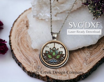 Lotus Flower Pendant Necklace Insert: Laser Cut SVG DXF File (Digital Download)