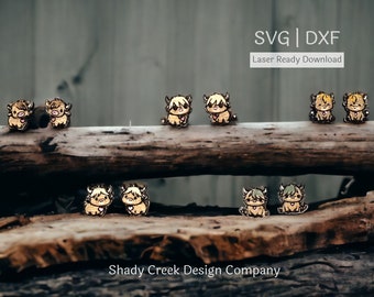 Highland Cow Stud Earring Laser Cut File Bundle (SVG/DXF)