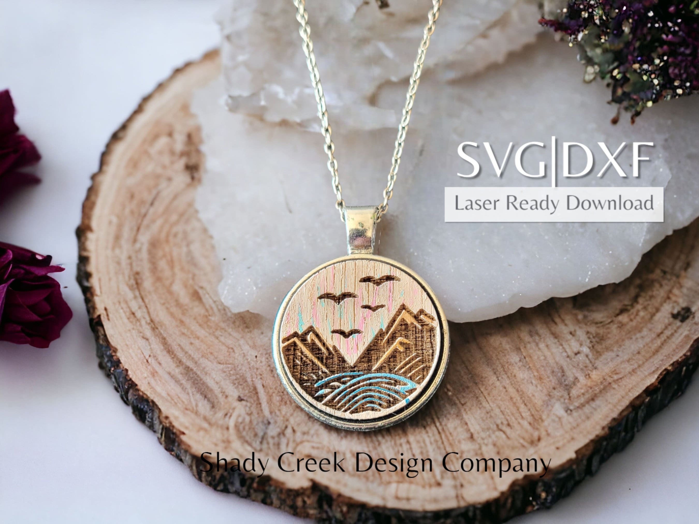 Outdoor Pendant Necklace Insert Digital Download/Necklace Insert Laser Cut File/Mountain Scene Necklace Laser SVG DXF File/Pendant laser